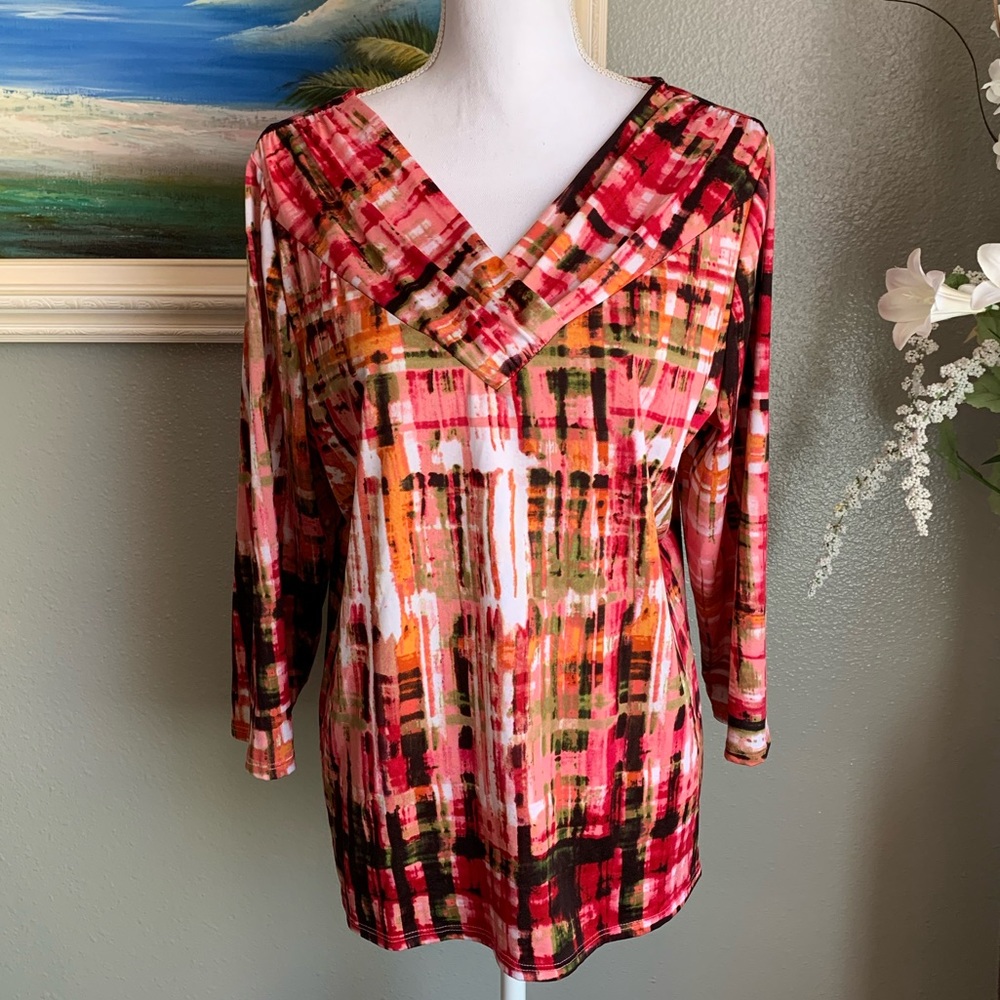 Peck & Peck Multicolored V- Neck Top Size Large - image 7